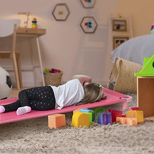 Acrimet Toddler Cot Bed for Kids, Travel, Day Care, 52" x 21", Pink, 1 Pack | Portable, Stackable Design