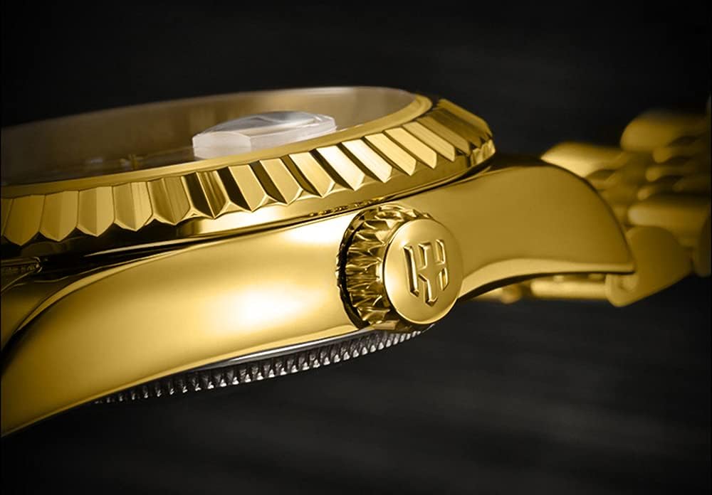 41MM Men's Gold Plated Stainless Steel Waterproof Quartz Watch Luxury Wristwatch with Date Week Display