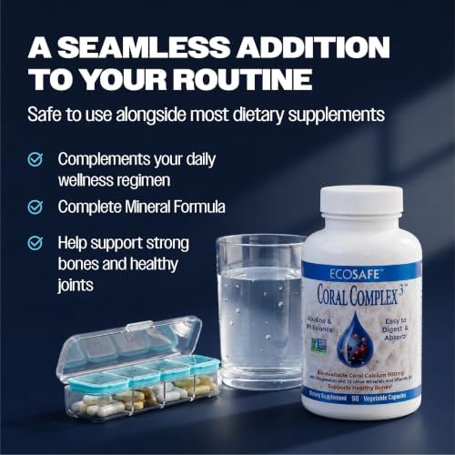 Coral Complex 3 Calcium Supplement Vitamin D3 & Magnesium – 900 mg Bioavailable Coral Calcium for Bone Strength, Joint Support & pH Balance – Trace Minerals, Non-GMO, 300 Veg Capsules