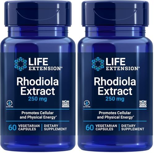 Life Extension Rhodiola Extract, Rhodiola rosea Supplement, standardized Extract, Promotes Physical and Mental Performance, Gluten-Free, Non-GMO, Vegetarian, 250 mg, 60 Capsules | Rhodiola Rosea Standardized Extract That Promotes Physical & Mental Perfor…