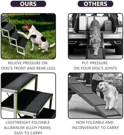 Dog Ramps for Small & Big Dogs Portable Folding Pet Stairs with Nonslip Surface Foldable Truck Ramp Stairs for Car, SUV and Trucks, Supports Up to 250LBS, 6 Steps