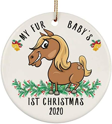 Personalized Date Custom Year Horse Pony My Fur Babby 1st 2026 Christmas Tree Ornaments Gifts New Years 2027 Decorations Circle Ceramic