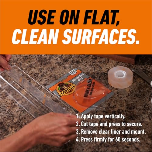 Gorilla Invisible Hold Mounting Tape, 1" x 150" (Pack of 1), Holds up to 15 lbs, Clear Double-Sided Tape for Strong, Permanent Bond