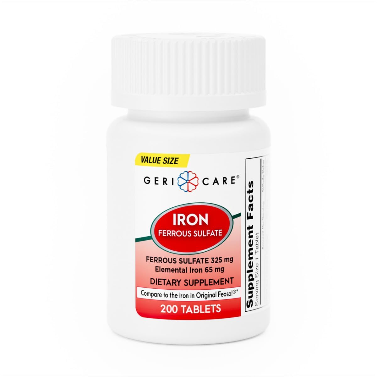 GeriCare Ferrous Sulfate Tablets 325mg, Elemental Iron 65 mg High Potency Iron Supplement | Dietary Supplement 100 Count. (Pack of 1)