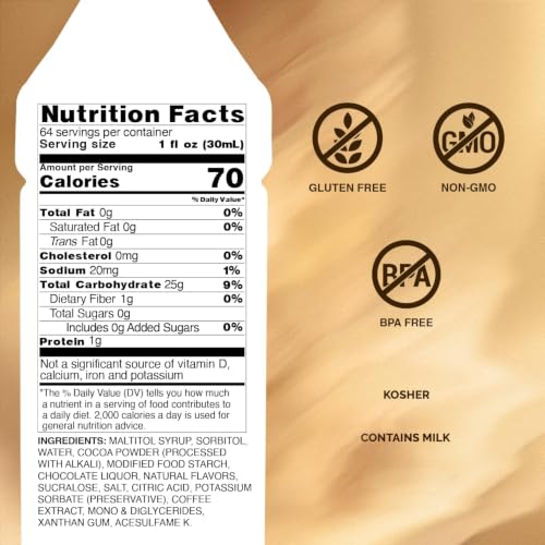 Monin - Sugar Free Dark Chocolate Sauce, Velvety and Rich, Great for Desserts, Coffee, and Snacks, Gluten-Free (64 Ounce)