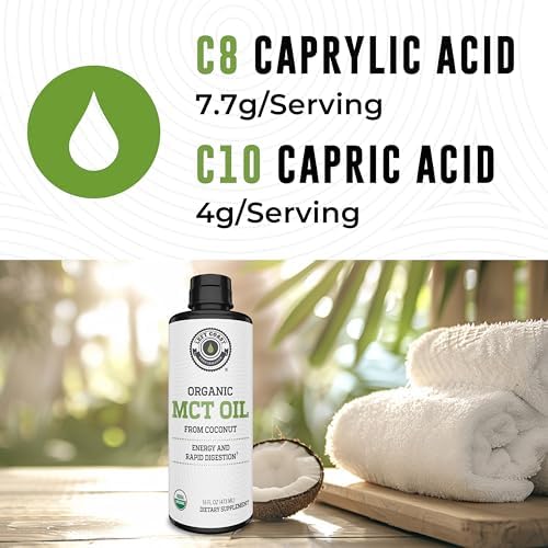 100% Coconut MCT Oil Liquid, 32 Fl Oz | MCT Oil C8 C10 for Sustained Mental Energy & Focus - Support Great for Smoothies Salads Coffee - Palm Free, Keto Friendly