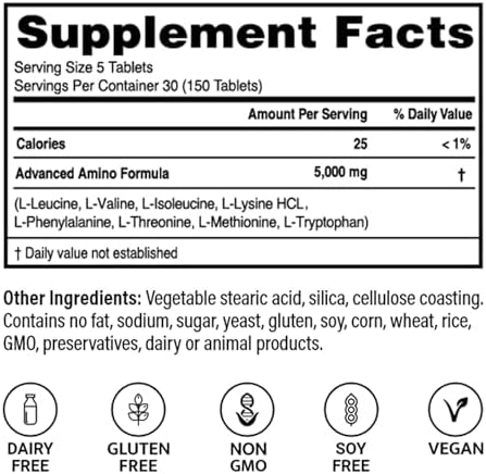 Advanced Bionutritionals – Advanced Amino Formula Tablets, Amino Acid Supplement, Build Muscle, Post Workout Recovery, Energy, Stamina, Non-GMO