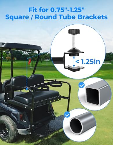 KEMIMOTO Golf Cart Bag Holder Bracket, Fit for Most 2+2 Seat Golf Carts | No Drilling Adjustable Metal Golf Cart Bag Attachment, Compatible with EZGO