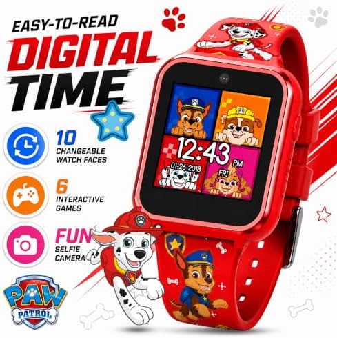 Accutime Paw Patrol Smart Watch with Camera for Kids and Toddlers - Interactive Smartwatch for Boys & Girls Featuring Games, Voice Recorder