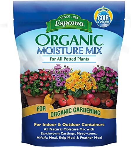 Espoma Organic Moisture Mix Potting Soil - All Natural Potting Mix for All Indoor & Outdoor Containers for Organic Gardening, 8 qt. Bag. Pack of 1