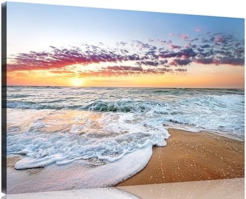 TutuBeer 3 Panel Beach Canvas Wall Art for Home Decor Blue Sea Sunset White Beach Painting the Picture Print on Canvas Seascape the Pictures for Home Decor Decoration,Ready to Hang