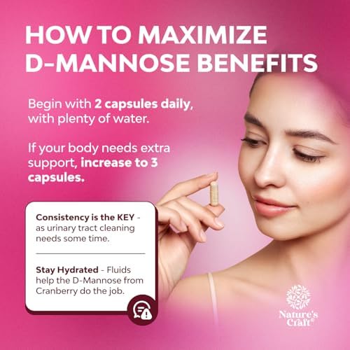 D Mannose with Cranberry Supplement - Potent D Mannose 1000mg Capsules for Kidney Defense Support & Cleanse and Urinary Tract Health for Women & Men
