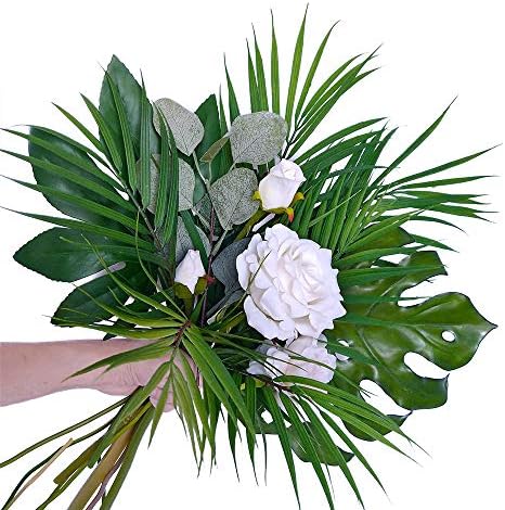 Artificial Areca Palm Leaves, 8 Pcs Faux Tropical Palm Tree Leaves Stems for Floral Arrangement, Hawaiian Luau, Jungle Beach Wedding Party Decor