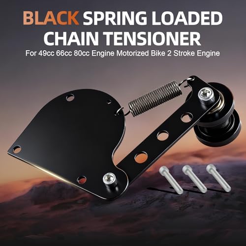Spring Loaded Chain Tensioner, 2 Stroke Motorized Bicycle Chain Guide | Adjustable guide wheel in black. Fits 49cc, 66cc