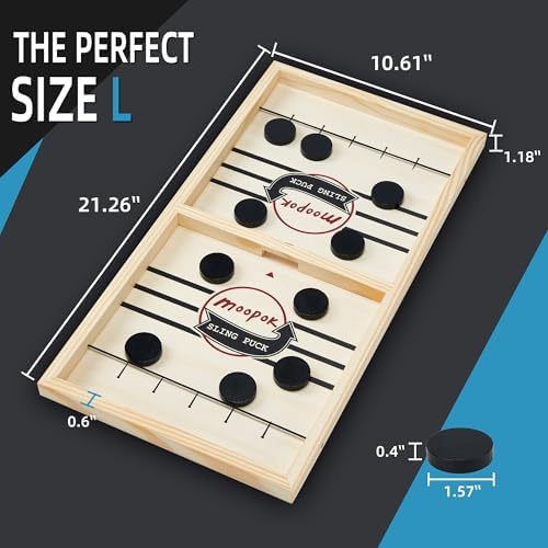 moopok Fast Sling Puck Game - Fast Action Super Foosball Table Desktop Battle Slingshot Wooden Air Hockey Board Game -Guaranteed Fun for Family Game
