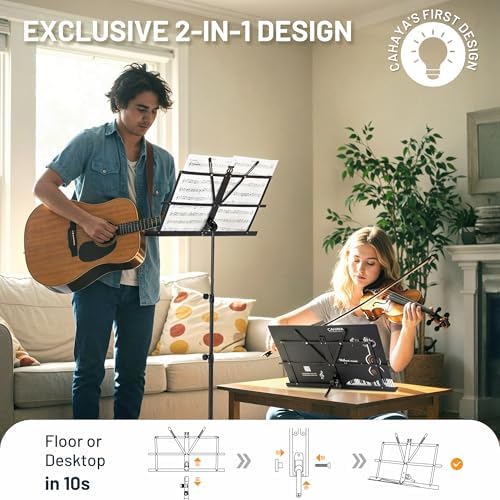 CAHAYA Sheet Music Stand Portable Folding Dual Use Desktop Book Holder