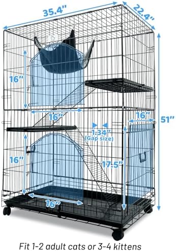Homey Pet 51 Inch Cat Cages Indoor w/Side Door, Paw-Safe Plastic Platform