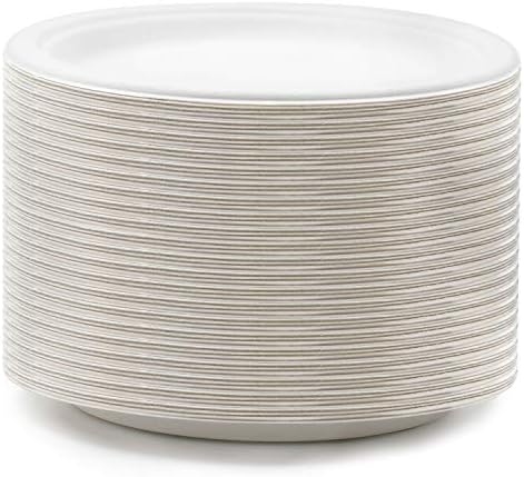 Green Earth - Natural Bagasse (Sugarcane Fiber) Tree Free 10" Paper Plate / Biodegradable / Compostable (50 Counts Disposable Plates） | Sugarcane