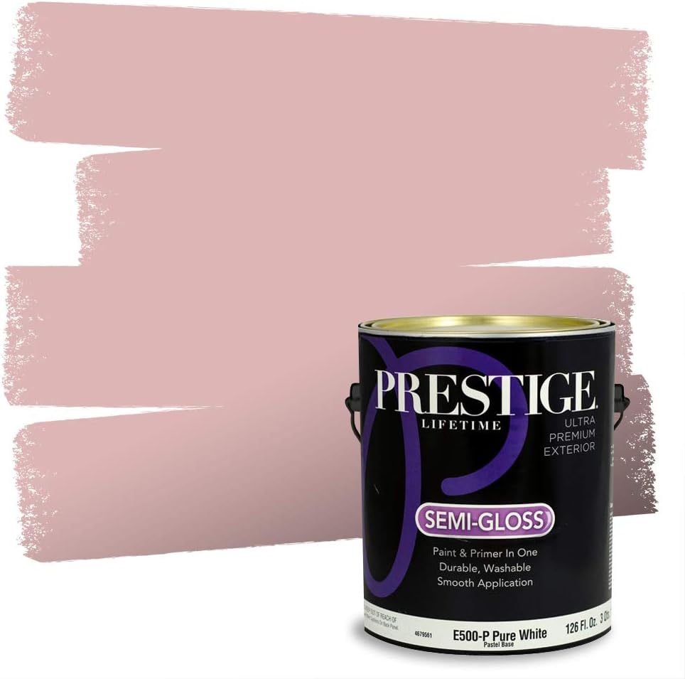 PRESTIGE E500-P-SW6303 Exterior Paint and Primer in One, 1-Gallon, Semi-Gloss, Comparable Match of Sherwin Williams Rose Colored, 1 Gallon, SW17-Rose