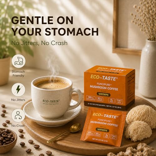 ECO-TASTE Mushroom Coffee Mix for Focus, 12 Sachets