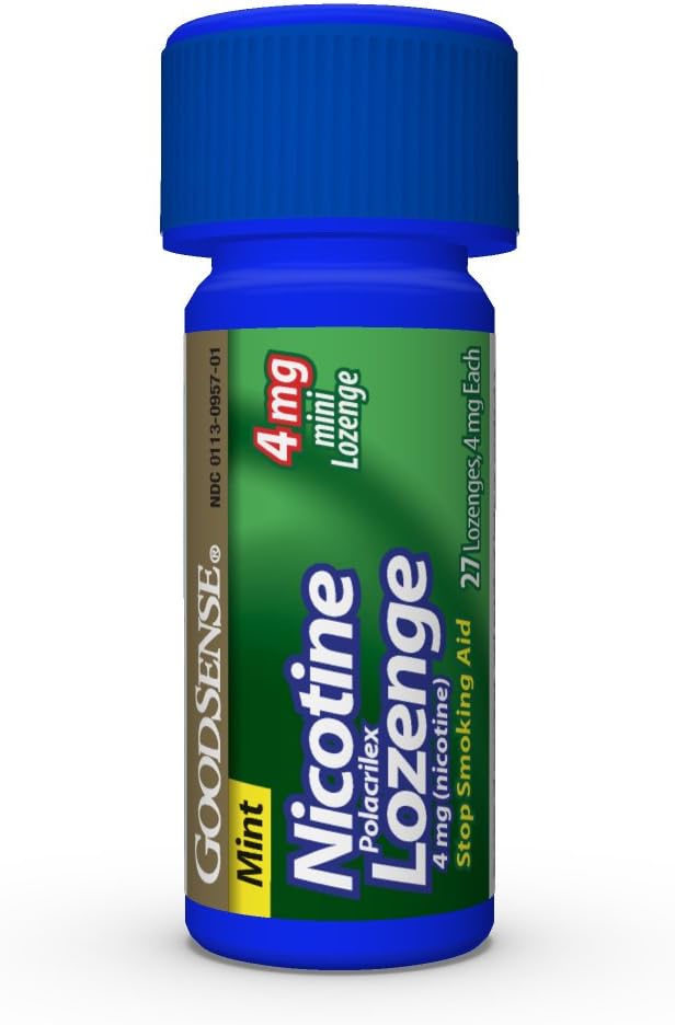 GoodSense Mini Nicotine Polacrilex Lozenge 4mg, Mint, 81-Count, Stop Smoking Aid, GoodSense Smoking Cessation Products