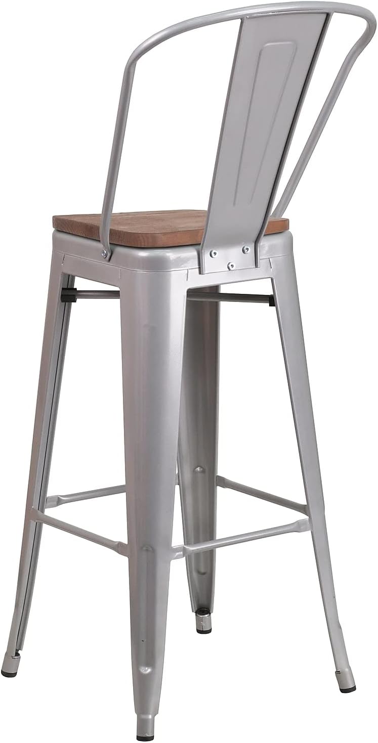 Flash Furniture 30 in Metal Barstool with Back, Blue | Commercial Grade, Removable Back, Indoor/Outdoor Use