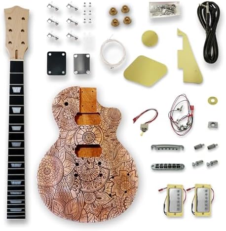 DIY Electric Guitar Kits Okoume wood Body curved top with mahogany veneer cover maple neck & composite ebony fingerboard