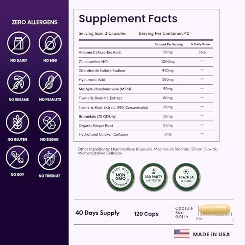 ForestLeaf Glucosamine Chondroitin MSM Joint Supplement Complex - 1200mg - 120 Caps
