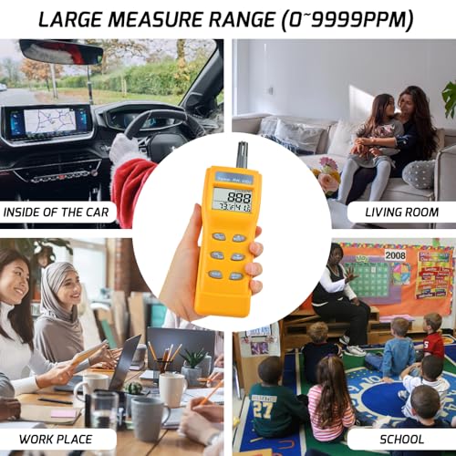 Portable CO2 Meter Handheld CO2 Detector Monitor 0~9999ppm, Carbon Dioxide Meter with Alarm Function