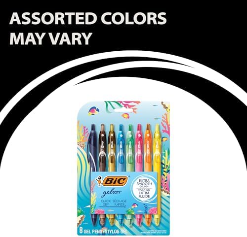 BIC Gelocity Quick Dry Gel Pens, Medium Point, 0.7 mm, 8-Count Pack | Full-Length Comfort Grip, Smudge-Resistant Quick Dry Ink, Ideal for School Supplies and Color-Coding Notes