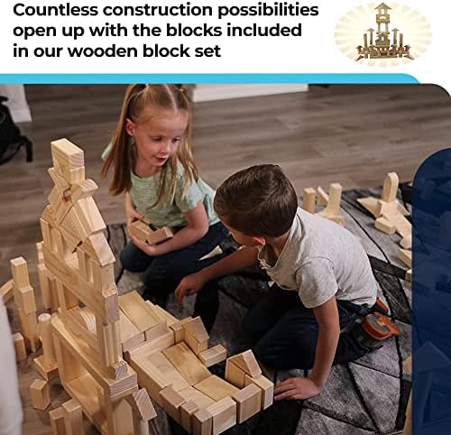 Standard Unit Building Blocks for Toddlers with Storage Tray (64 Pcs) Sanded Wood Blocks for Children, Original STEAM, and STEM Learning