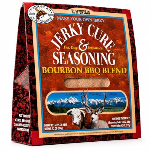 Hi Mountain BOURBON BBQ BLEND Jerky Seasoning and Cure Kit | Beef & Venison | Sweet bourbon BBQ flavor, perfect jerky seasoning for deer, elk