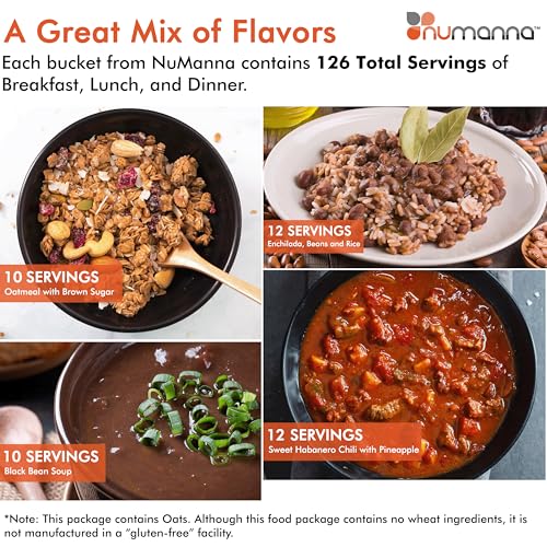 Numanna No-Gluten Family Pack Bucket – 126 Servings, 20 lbs | 25-Year Shelf Life | 1-Month Non-Perishable Meal Kit | Emergency Food Supply, Everyday Use, Quick-Prep Survival Meals | Made in USA | Pack of 1