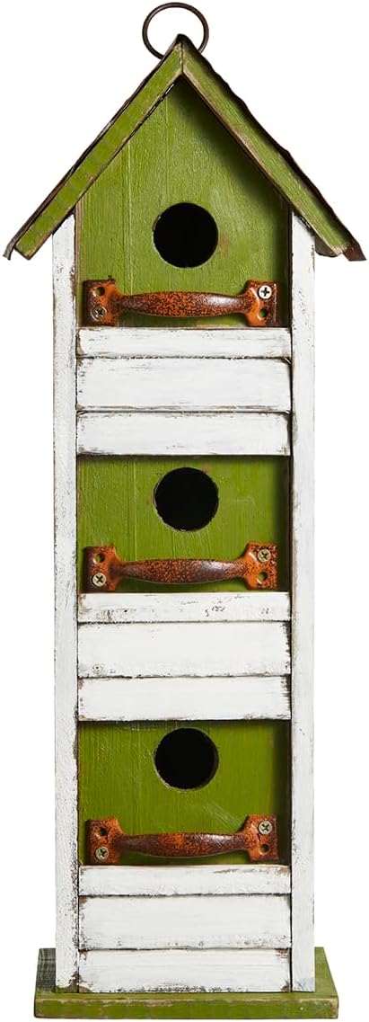 Glitzhome Bird Houses for Outside,10" H Rustic Wooden Bird House Garden Distressed Decorative Birdhouse for Outdoors, Hanging Birdhouse for Bluebird Hummingbird Wren Finch Cardinals Cedar