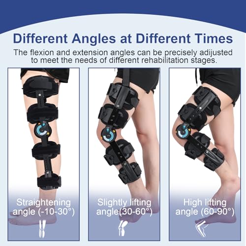 Hinged ROM Knee Brace with Adjustable Locking Dial 0°-120° | Post Surgery Knee Immobilizer & Stabilizer for ACL