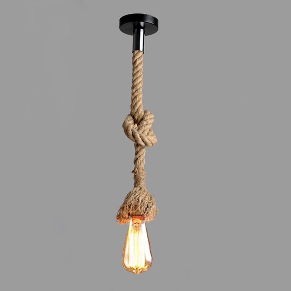 2 Heads Vintage(1.5+1.5 Meter) Hemp Rope Pendant Light Fixture E26/E27 Base,Retro Hemp Rope Hanging Light Vintage Ceiling Light Lamp Retro Style for Dining Hall Restaurant Bar Lighting,110V …