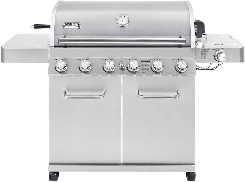 Monument Grills 77352 6+1 Burner Stainless Steel Cabinet Style Propane Gas Grill with Knob Controls, Side Burner, Built-In Thermometer