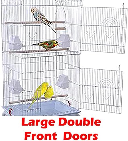 38-Inch Double Roof Top Large Flight Bird Cage with Toys Climbing Ladder Side Nesting Box Doors for Cockatiels Sun Parakeets Conures Aviary Budgie Finch Lovebird Canary Pet Bird Travel Cage