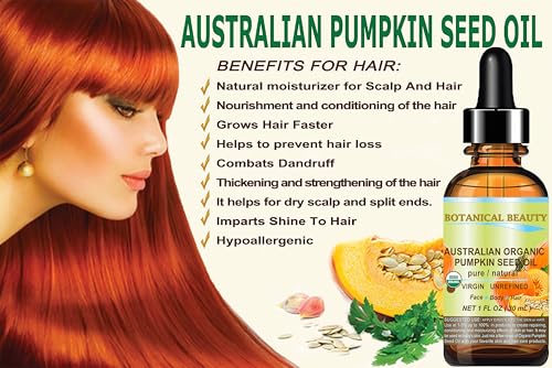 Botanical Beauty Australian ORGANIC PUMPKIN SEED OIL 100% Pure Natural Virgin Unrefined Cold Pressed Carrier Oil. 1 Fl.oz.- 30 ml. for Face, Skin, Hair, Lip, Nails