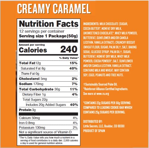 Little Secrets Milk Chocolate Caramel Cookie Bars | 12 Twin Packs | Made in Europe | Nothing Artificial & No Sugar Alcohols | Sustainable Cocoa