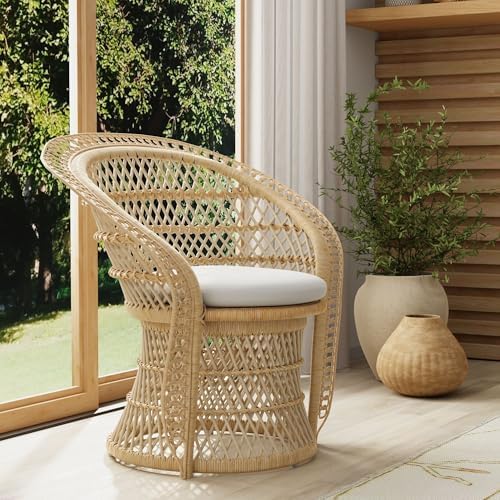 Kouboo Rattan Armchair – Natural Peacock Style Lounge & Dining Chair – Boho Patio Furniture, Indoor Accent Chair for Living Room
