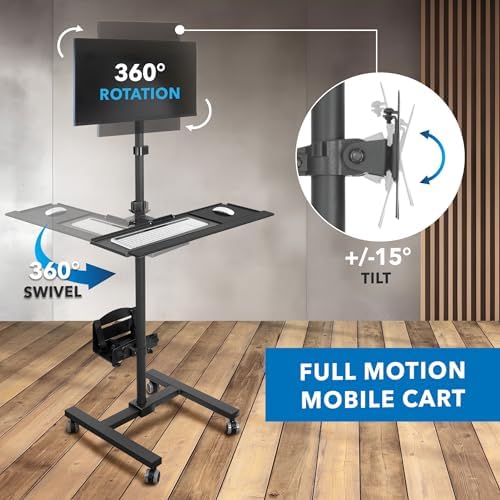 Mount-It! Rolling Computer Cart on Wheels, Mobile Desk Workstation with Monitor Mount for up to 32" Screen, Full Keyboard Tray