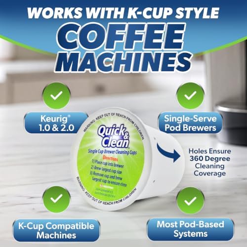 Quick & Clean [6-Pack] Keurig Cleaning Pods - K Cup Cleaner Pod For Keurig - 2.0 Coffee Machine Compatible, Removes Stains, Non-Toxic and Eco-Friendly