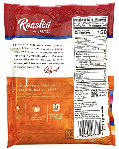 David Seeds, Pumpkin Seeds, 5-Ounce Bags (Pack of 4)