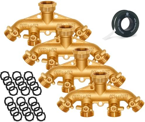 Brass Heavy-Duty Garden Hose Water Splitter | LEAD-FREE 2-Way Y Splitter for Water Spigot & Faucet | Manifold Connector ON/OFF Valves w/Improved Comfort Grip, 3 Extra Washers & Teflon Tape