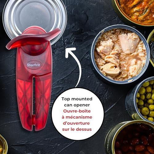 Starfrit Little Beaver Can Opener, Safe, Holds Lid and Leaves No Sharp Edges on Lid, Comfort Grip, 3-Year Warranty, White