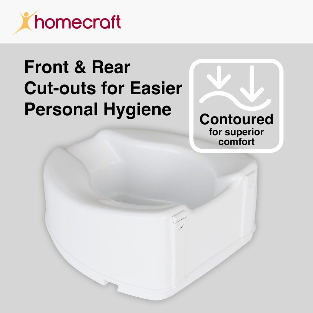 Homecraft Savanah Raised Toilet Seat 2" with Lid, Elongated & Elevated Lock Seat Support for Elderly, Handicapped and Disabled Users, White Colour | Elevated toilet seat riser for seniors and elderly; universal fit for most standard toilets, portable and…
