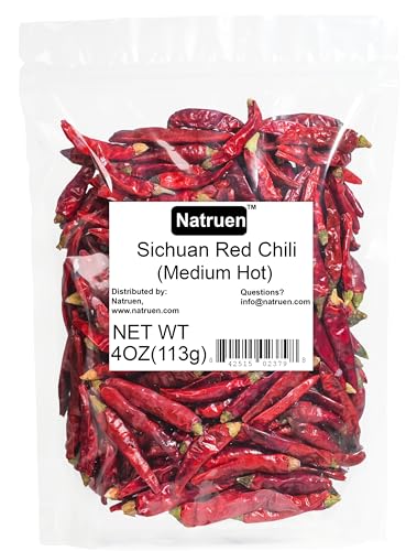 Natruen Dried Sichuan Red Chili Pods 4 oz, Medium Hot, Whole Chilies