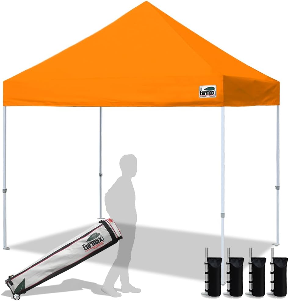 Eurmax USA 10x10ft Pop Up Canopy,Commercial Instant Tent for Outdoor Events,Patented No-Tip Rolling Storage Bag with 4 Sandbags,UV & Water Resistant,Heavy Duty Portable Shelter Gazebo,Black