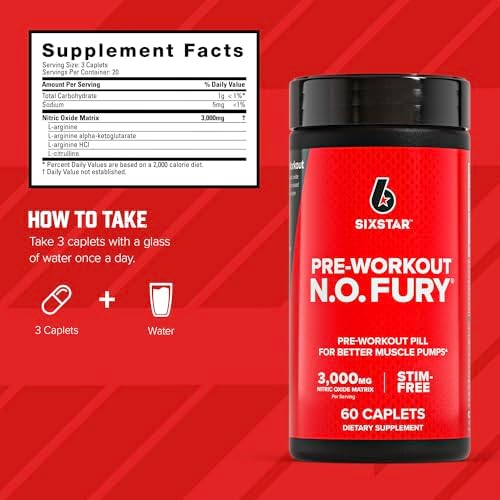 Six Star Pre-Workout N.O Fury Nitric Oxide Booster Pills for Muscle Pumps | Nitric Oxide Booster Pills Muscle Pump Pre Workout Supplement - Sports
